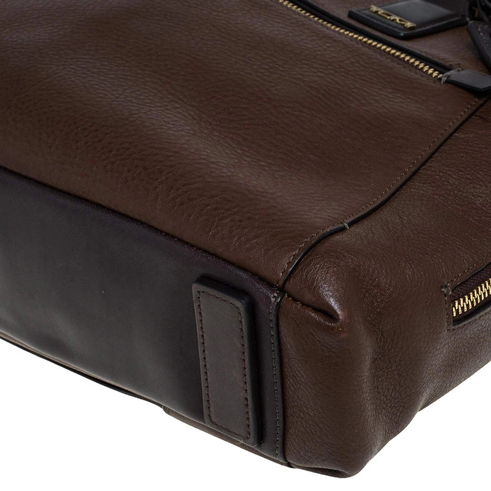 TUMI Brown Leather Double Zip Briefcase For Men - Image 12