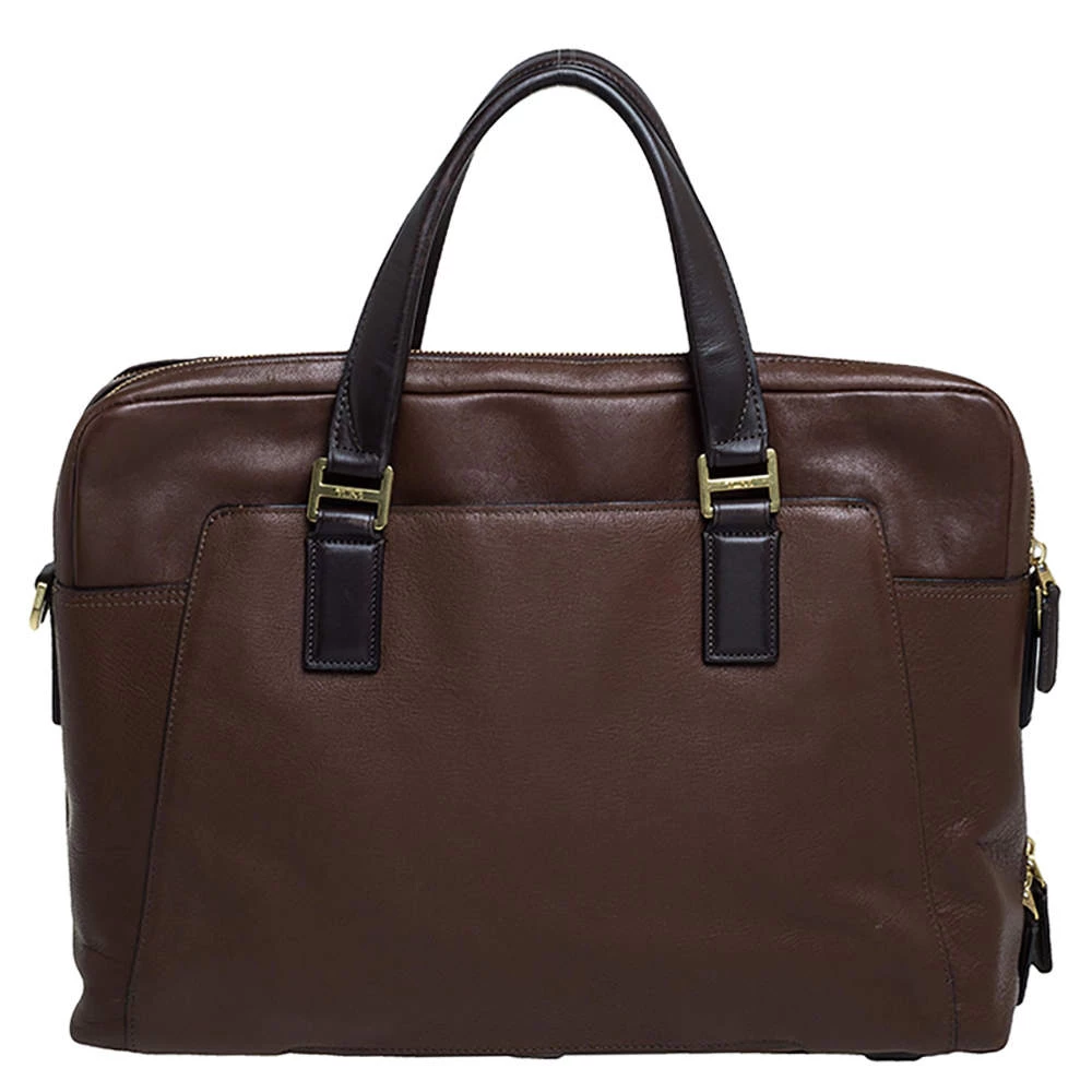 TUMI Brown Leather Double Zip Briefcase For Men - Image 4