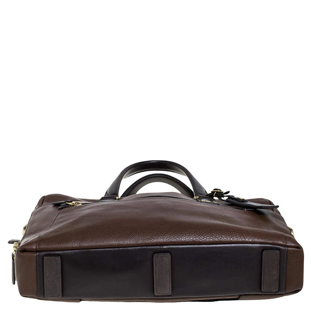 TUMI Brown Leather Double Zip Briefcase For Men - Image 6