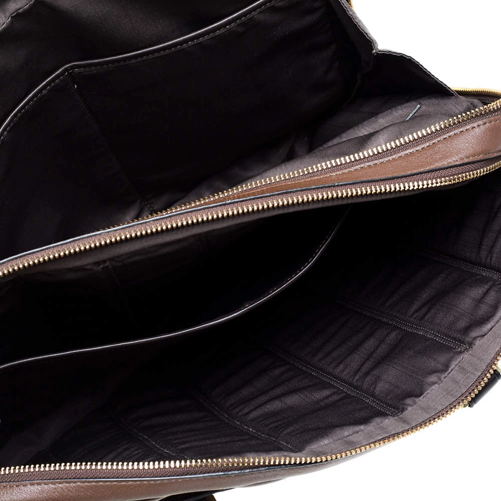 TUMI Brown Leather Double Zip Briefcase For Men - Image 8