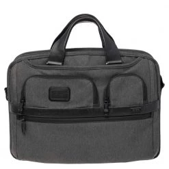 TUMI Dark Grey/Black Fabric And Leather Alpha 2 T Pass Laptop Briefcase For Men