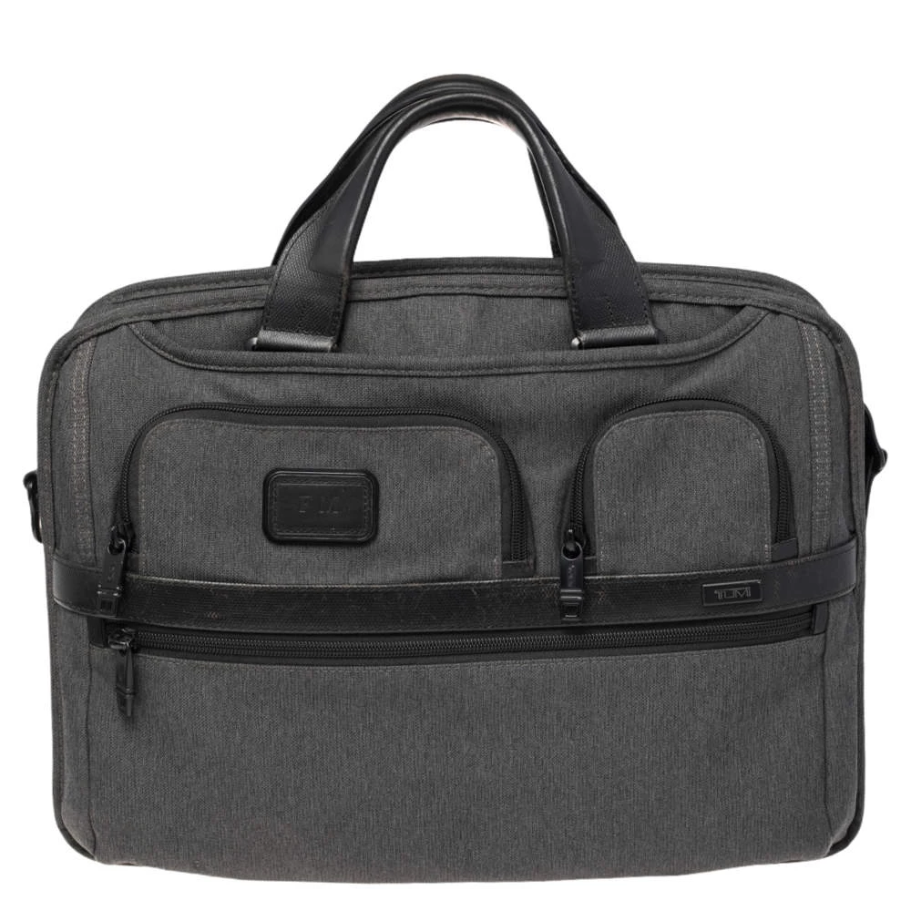 TUMI Dark Grey/Black Fabric And Leather Alpha 2 T Pass Laptop Briefcase For Men