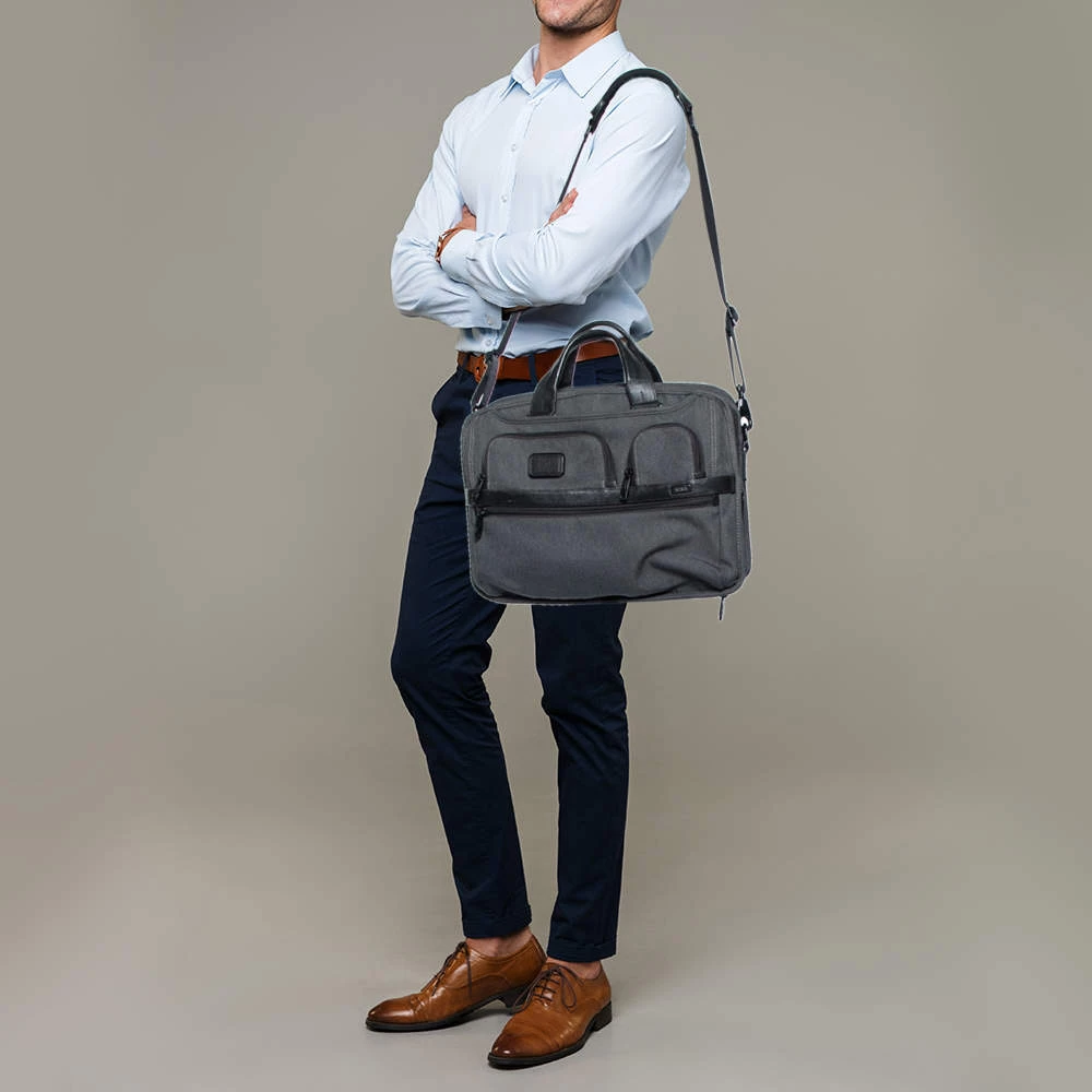 TUMI Dark Grey/Black Fabric And Leather Alpha 2 T Pass Laptop Briefcase For Men - Image 2