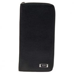 Tumi Black Leather Zip Around Wallet For Men