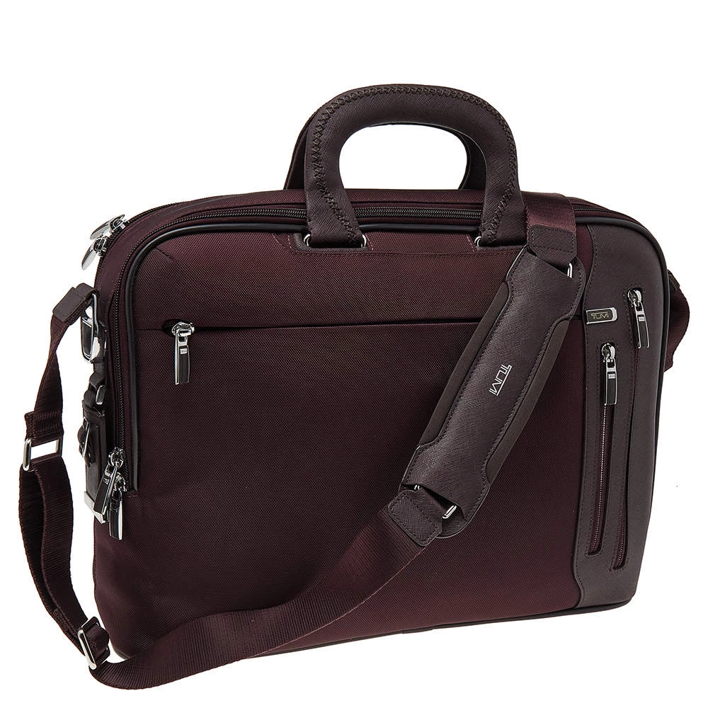 Tumi Burgundy Nylon T-Pass Kennedy Deluxe Brief Laptop Bag For Men - Image 3