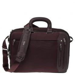 Tumi Burgundy Nylon T-Pass Kennedy Deluxe Brief Laptop Bag For Men