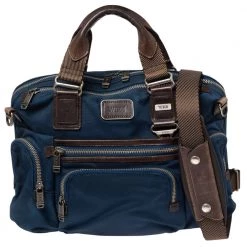 TUMI Blue/Brown Nylon And Leather Alpha Bravo Brooks Slim Briefcase For Men