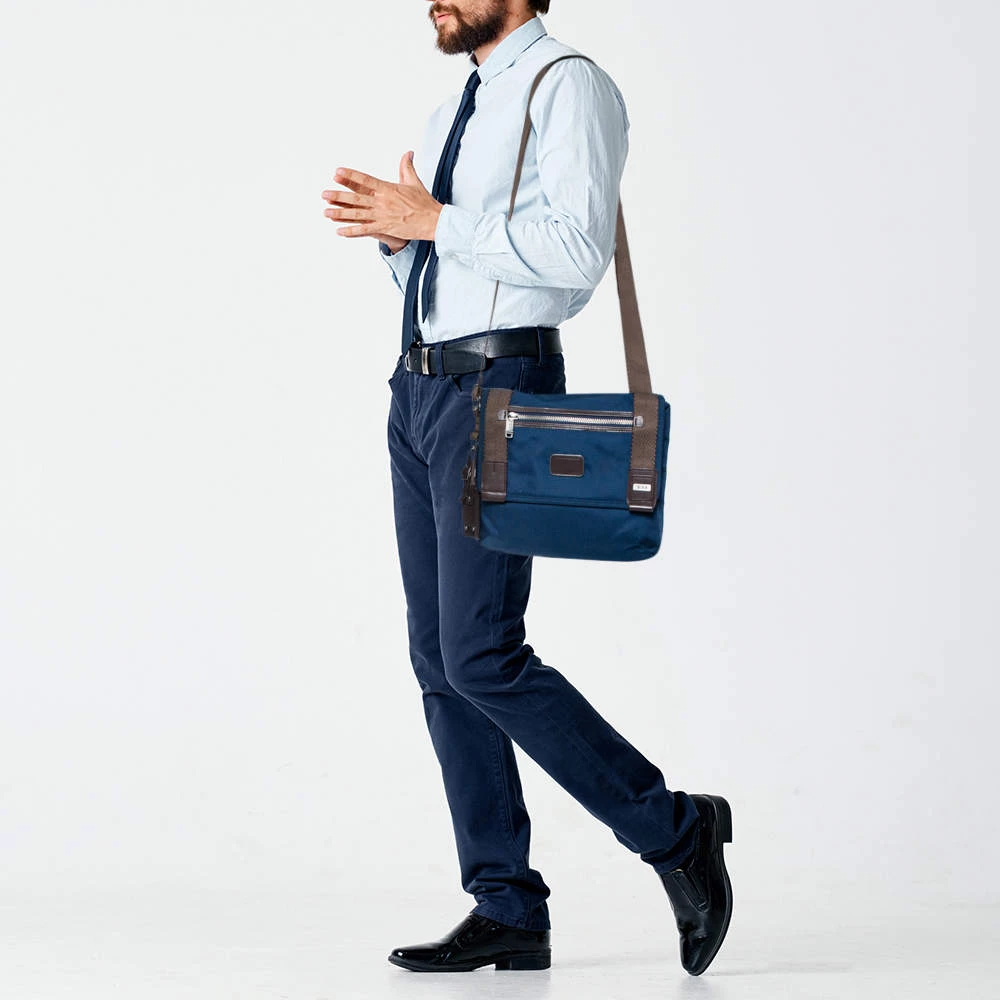 TUMI Blue/Brown Nylon And Leather Alpha Bravo Messenger Bag For Men - Image 2