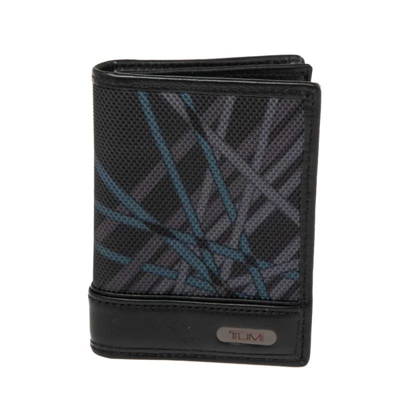 Tumi Black Graphic Print Nylon And Leather Trim Bifold Card Case For Men