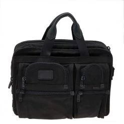 TUMI Black Nylon Alpha T-Pass Expandable Laptop Briefcase For Men