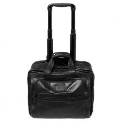 TUMI Black Leather Expandable Rolling Briefcase For Men