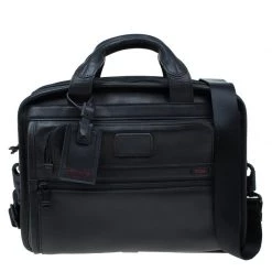 Tumi Black Leather Alpha Slim Portfolio Laptop Bag For Men