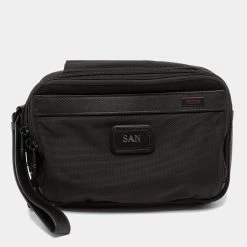 Tumi Black Nylon And Leather Triple Zip Alpha Pouch For Men