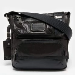 TUMI Black Leather Alpha Bravo Barstow Messenger Bag For Men