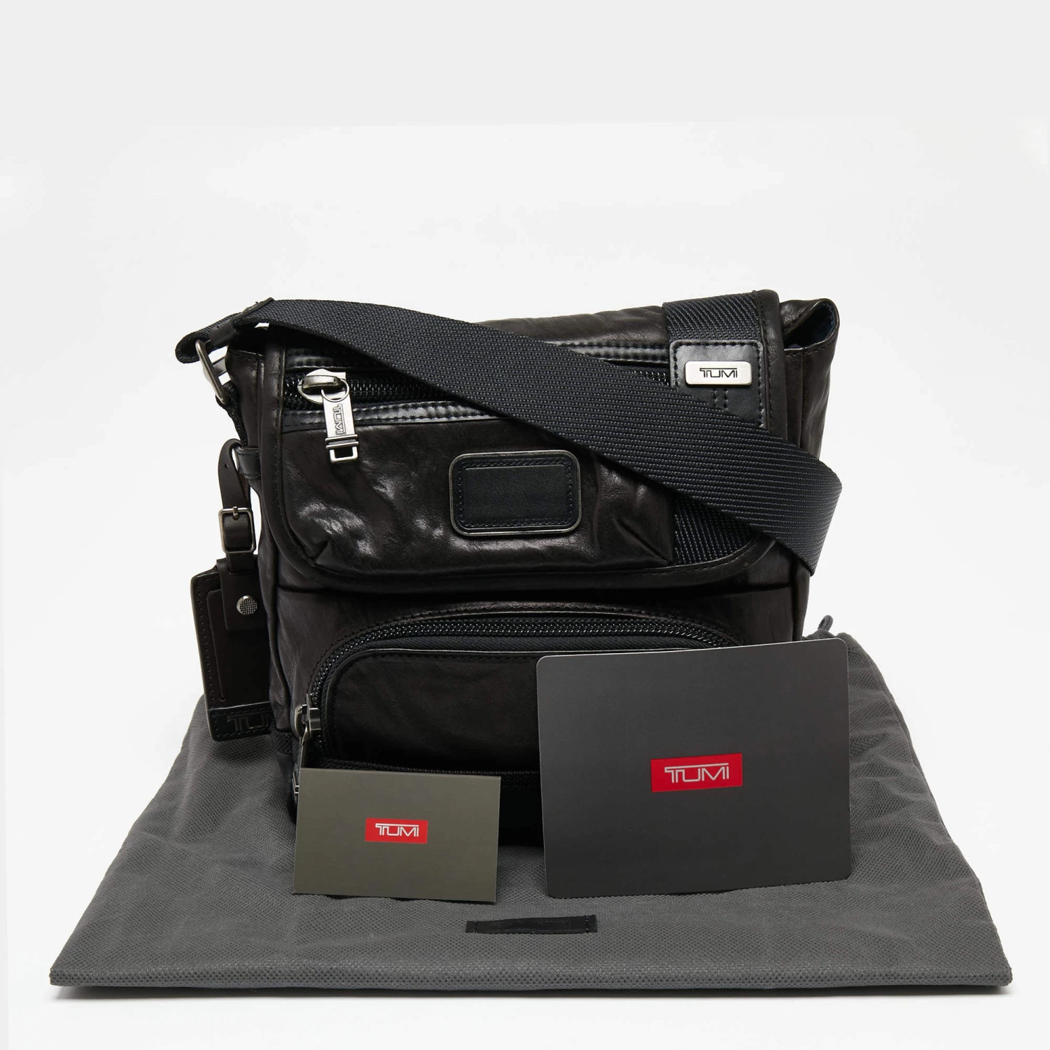 TUMI Black Leather Alpha Bravo Barstow Messenger Bag For Men - Image 9