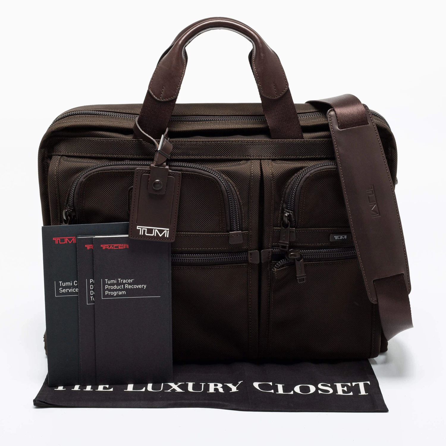 Tumi Brown Nylon Large Screen Laptop Briefcase Bag For Men - Image 12