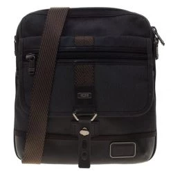 Tumi Grey/Brown Canvas And Leather Alpha Bravo Annapolis Messenger Bag For Men