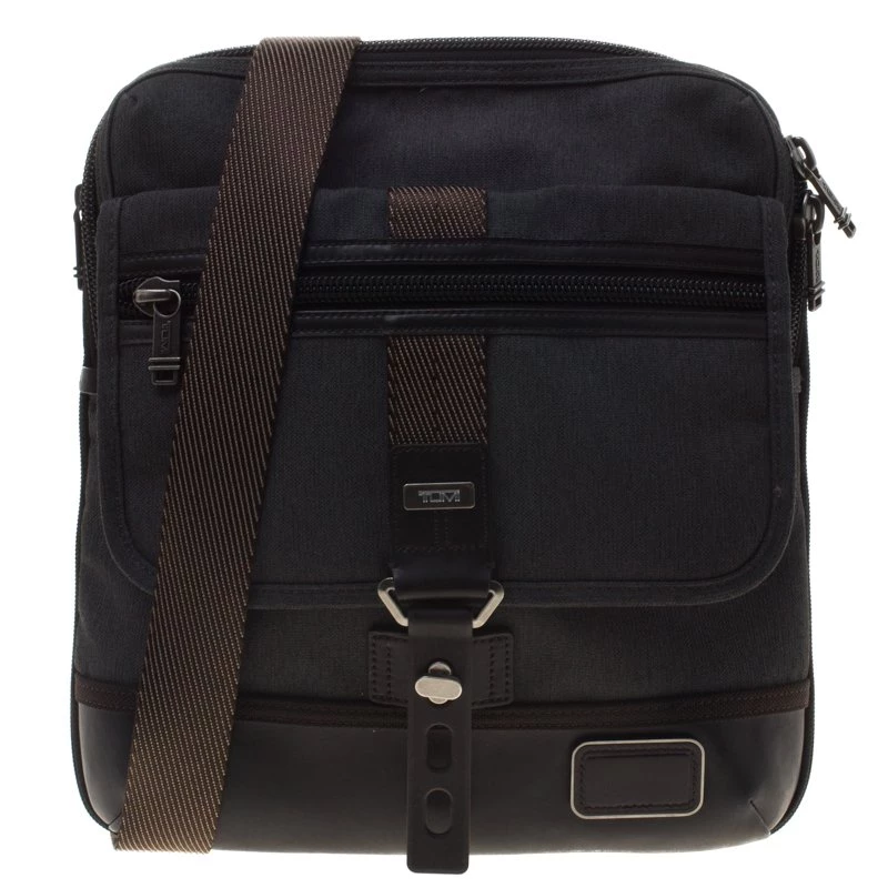 Tumi Grey/Brown Canvas And Leather Alpha Bravo Annapolis Messenger Bag For Men