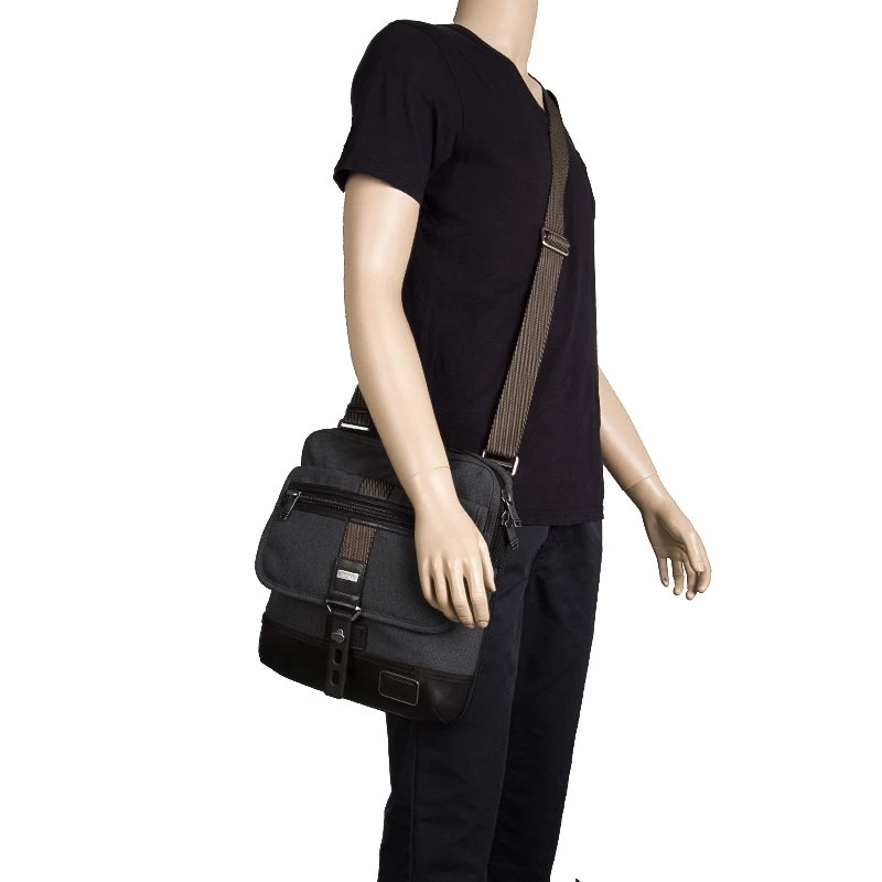 Tumi Grey/Brown Canvas And Leather Alpha Bravo Annapolis Messenger Bag For Men - Image 2