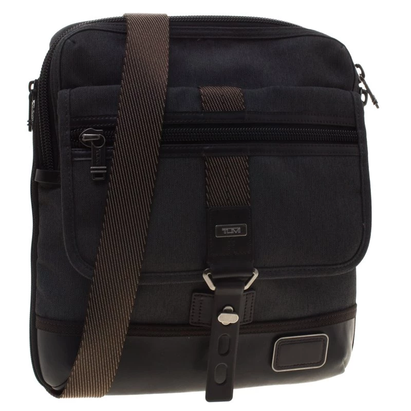 Tumi Grey/Brown Canvas And Leather Alpha Bravo Annapolis Messenger Bag For Men - Image 3