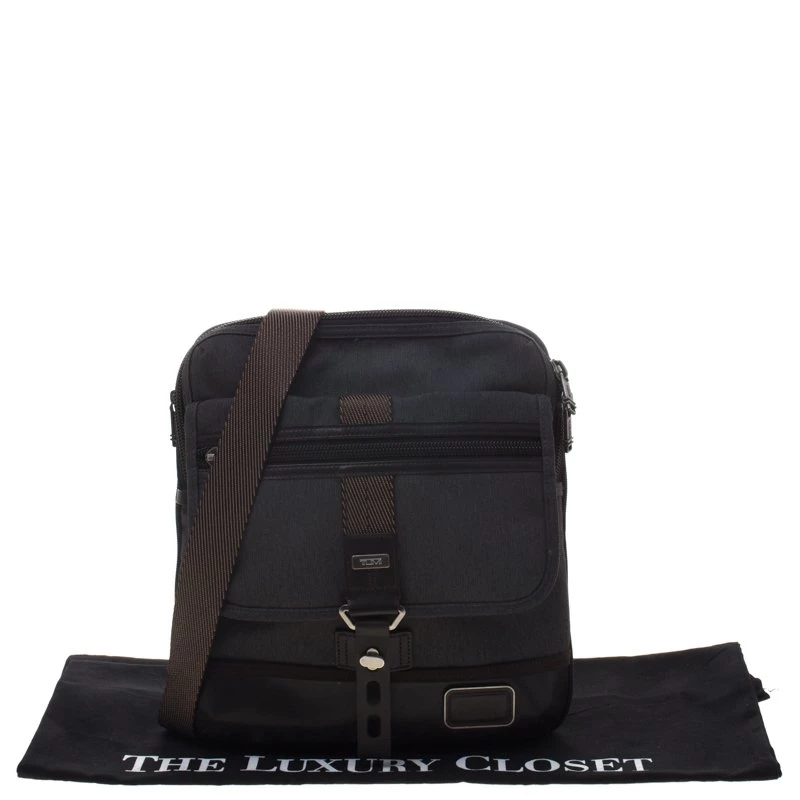Tumi Grey/Brown Canvas And Leather Alpha Bravo Annapolis Messenger Bag For Men - Image 9