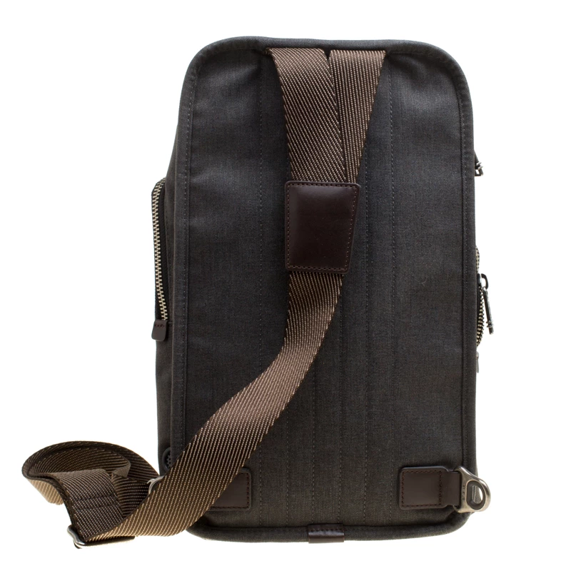 Tumi Grey/Brown Fabric And Leather Alpha Bravo Monterey Sling Bag For Men - Image 4