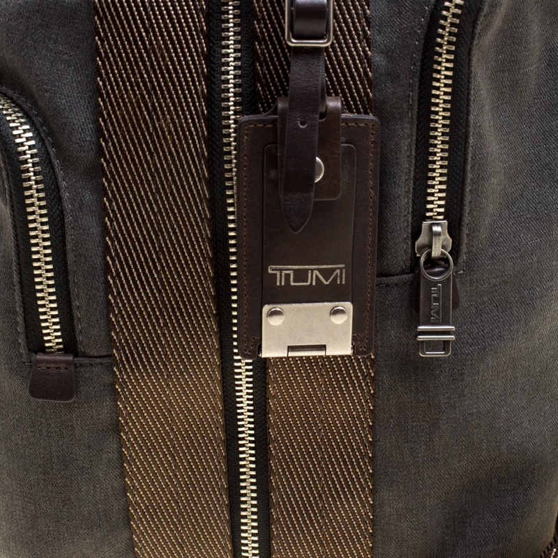 Tumi Grey/Brown Fabric And Leather Alpha Bravo Monterey Sling Bag For Men - Image 5
