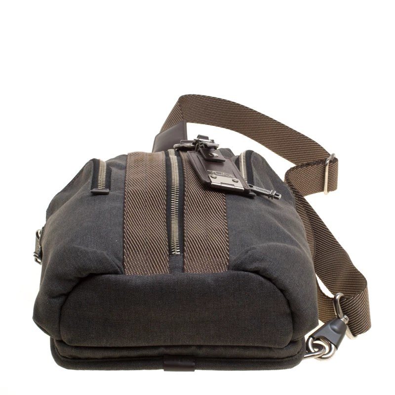 Tumi Grey/Brown Fabric And Leather Alpha Bravo Monterey Sling Bag For Men - Image 6