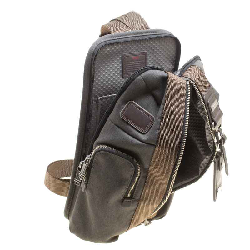 Tumi Grey/Brown Fabric And Leather Alpha Bravo Monterey Sling Bag For Men - Image 7