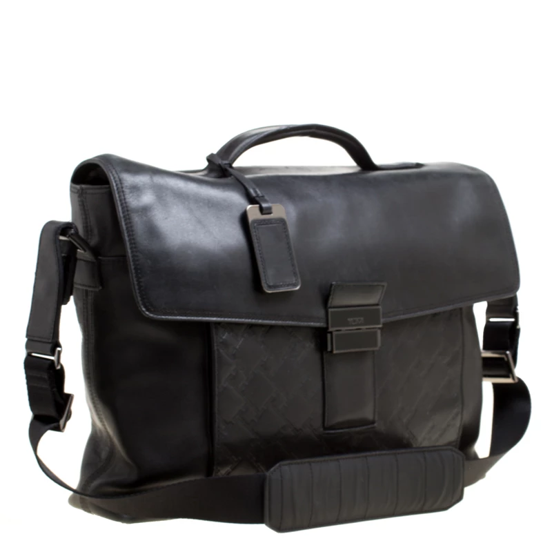 TUMI Black Leather Ticon Slim Flap Briefcase For Men - Image 3