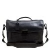 TUMI Black Leather Ticon Slim Flap Briefcase For Men
