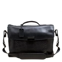 TUMI Black Leather Ticon Slim Flap Briefcase For Men