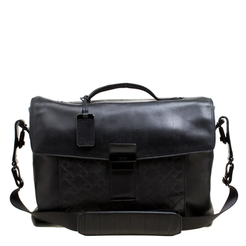 TUMI Black Leather Ticon Slim Flap Briefcase For Men