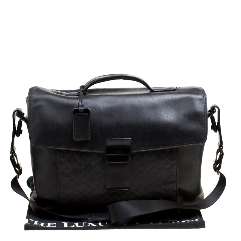 TUMI Black Leather Ticon Slim Flap Briefcase For Men - Image 9