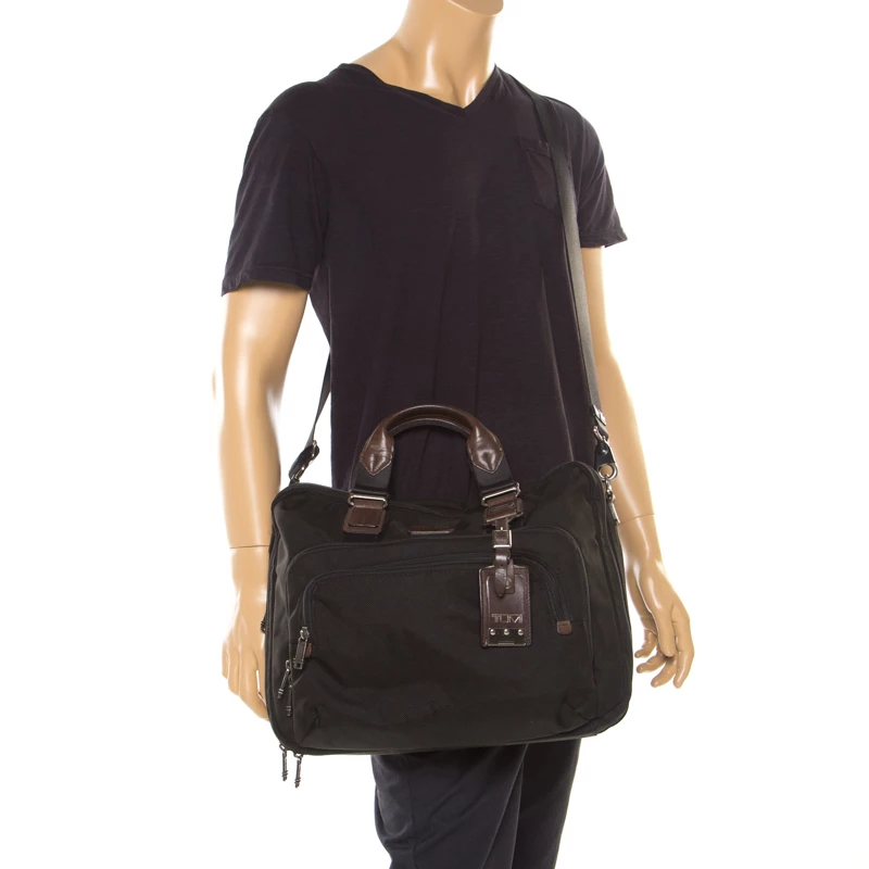 Tumi Black/Brown Fabric And Leather Briefcase For Men - Image 2