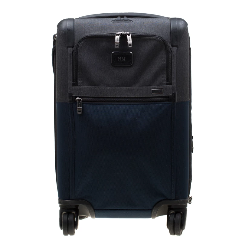 Tumi Blue/Grey Nylon Alpha II Continental Expandable 4 Wheeled Carry-On Luggage Bag For Men