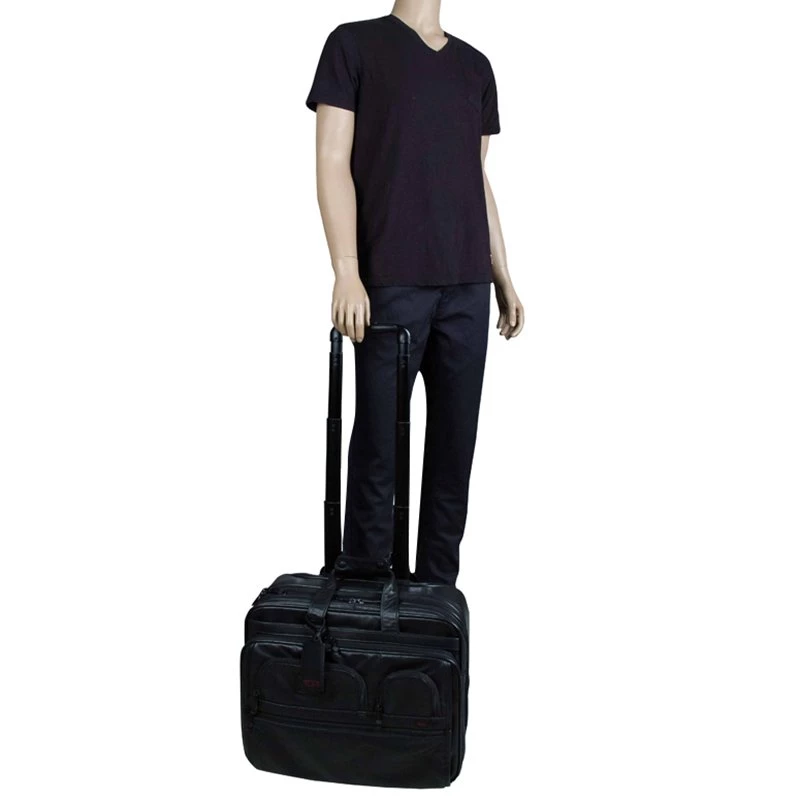Tumi Black Leather Alpha T-Pass Expandable Laptop Two Wheel Brief Luggage For Men - Image 2