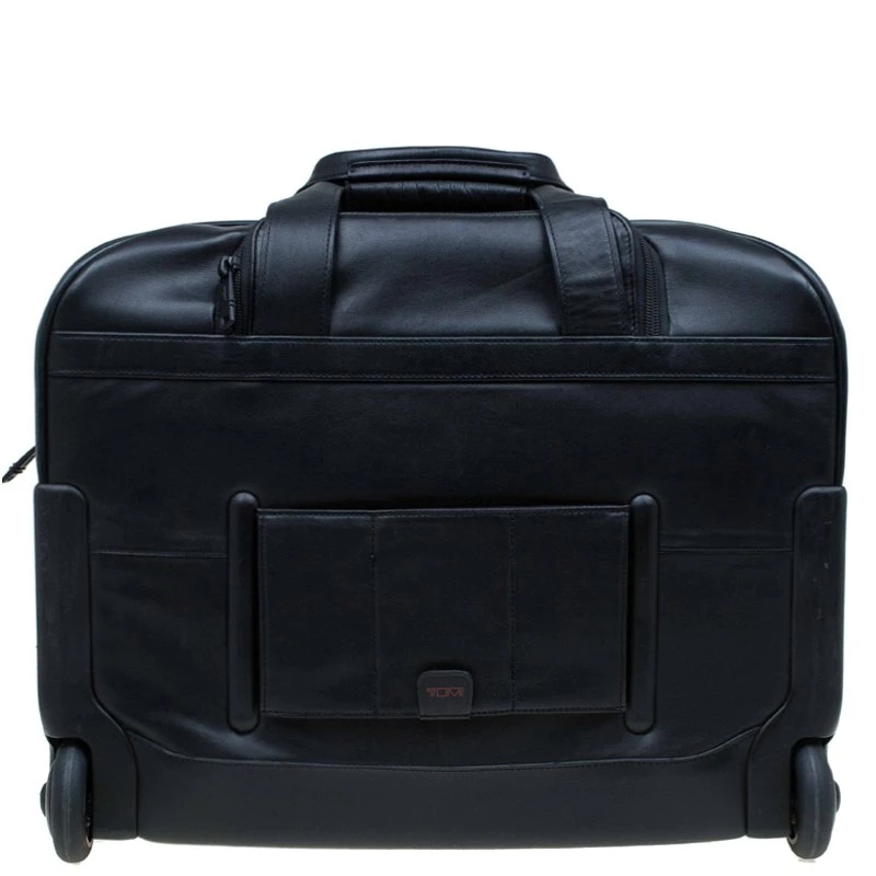 Tumi Black Leather Alpha T-Pass Expandable Laptop Two Wheel Brief Luggage For Men - Image 4