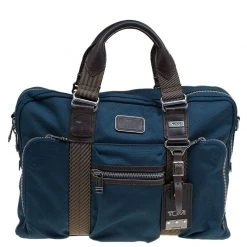 Tumi Blue Nylon Alpha Bravo McNair Slim Briefcase Bag For Men