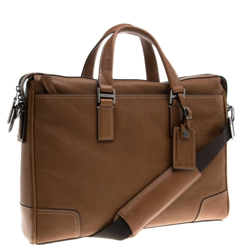 Tumi Brown Leather Irving Slim Briefcase For Men - Image 3