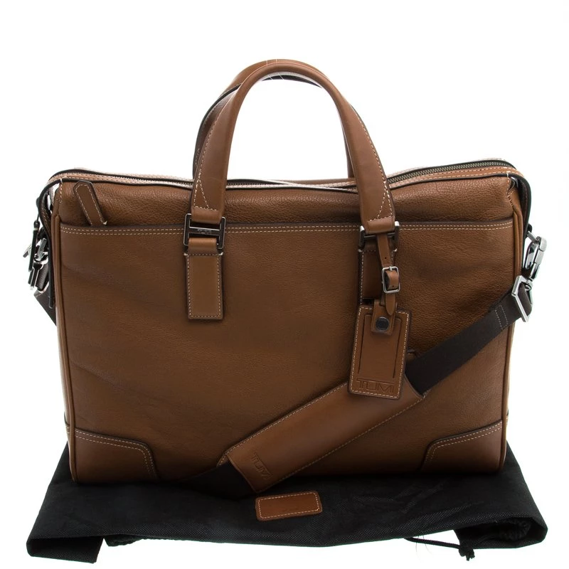 Tumi Brown Leather Irving Slim Briefcase For Men - Image 9