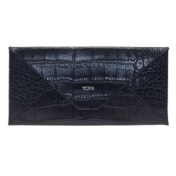 Tumi Black Crocodile Embossed Envelope Pouch For Women
