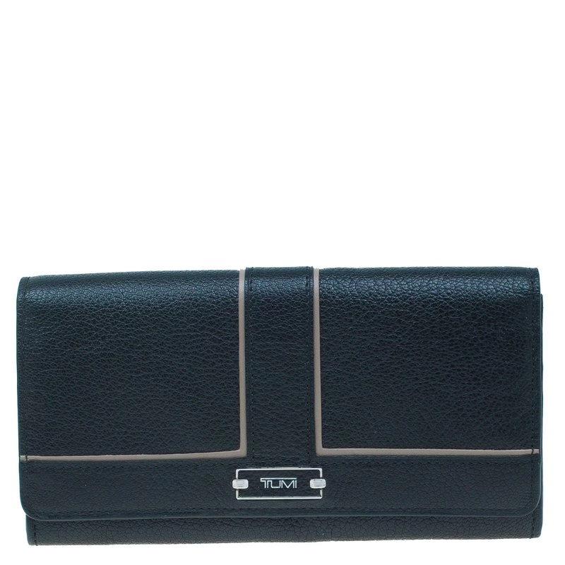 Tumi Black Leather Chelsea Continental Flap Wallet For Women