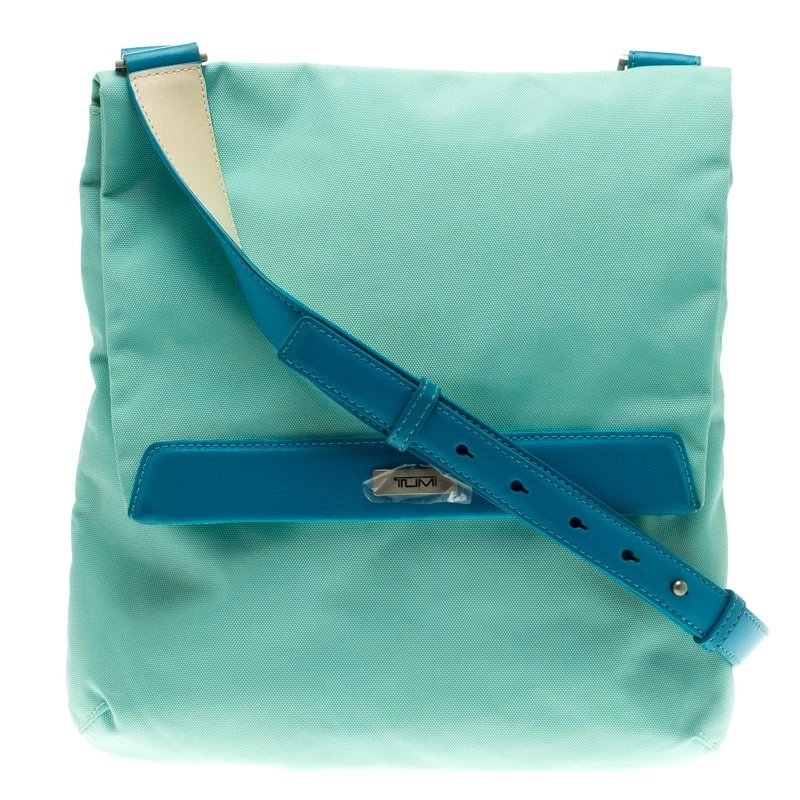 Tumi Mint Blue Nylon Crossbody Flap Bag For Women