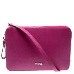 Tumi Pink Leather Slim Zip Crossbody Bag For Women