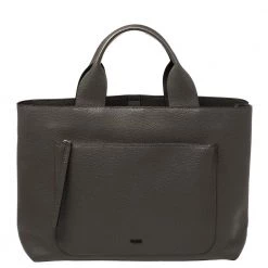 TUMI Dark Grey Grain Leather Front Pocket Tote For Women