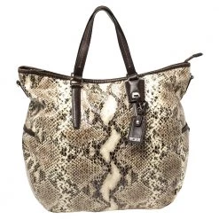 TUMI Brown/Beige Python Effect Leather Zip Shoulder Bag For Women