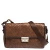 TUMI Brown/Black Woven Leather Flap Crossbody Bag For Women