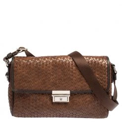 TUMI Brown/Black Woven Leather Flap Crossbody Bag For Women
