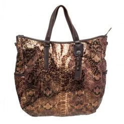 TUMI Metallic/Brown Python Effect Fabric And Leather Bag For Women